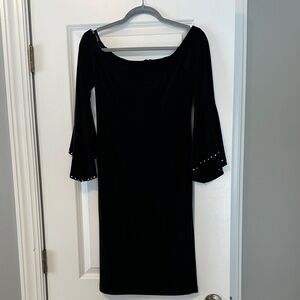 Joseph Ribkoff Black Dress with Pearl Sleeve Detail